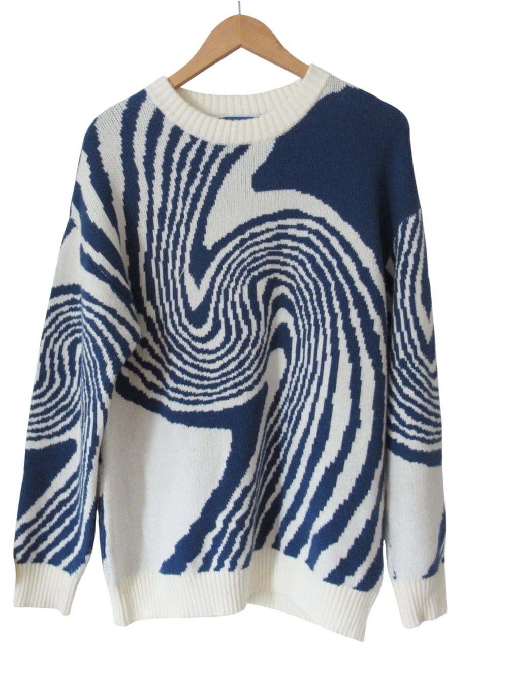 Aelfric Eden Swirl Whirlpool Knit Sweater Small Oversized White Blue Streetwear
